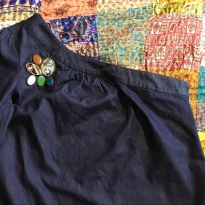 For all Mankind off the shoulder denim mod style denim dress